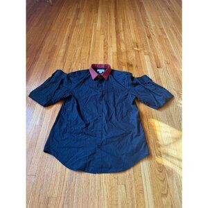 Calvin Klein Mens Button-Down Shirt Red Striped Collar Navy Blue Size M